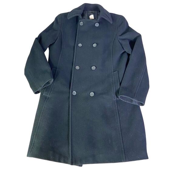 VTG J.Crew Wool Cashmere Double Button Black Coat Quilted Lining Women's Size 6 - Picture 5 of 14